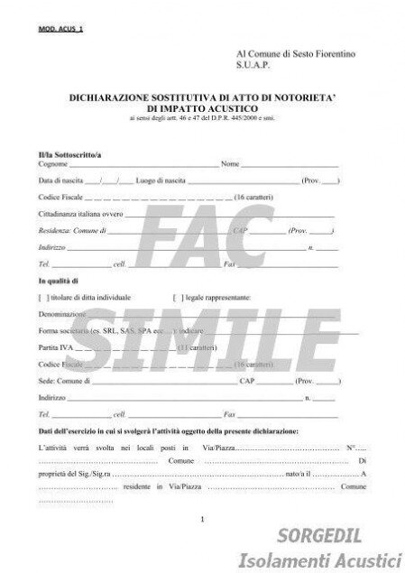 Autocertificazione Relazione Impatto Acustico